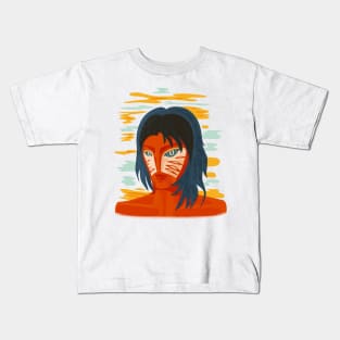 Orange Alien Girl Portrait Kids T-Shirt